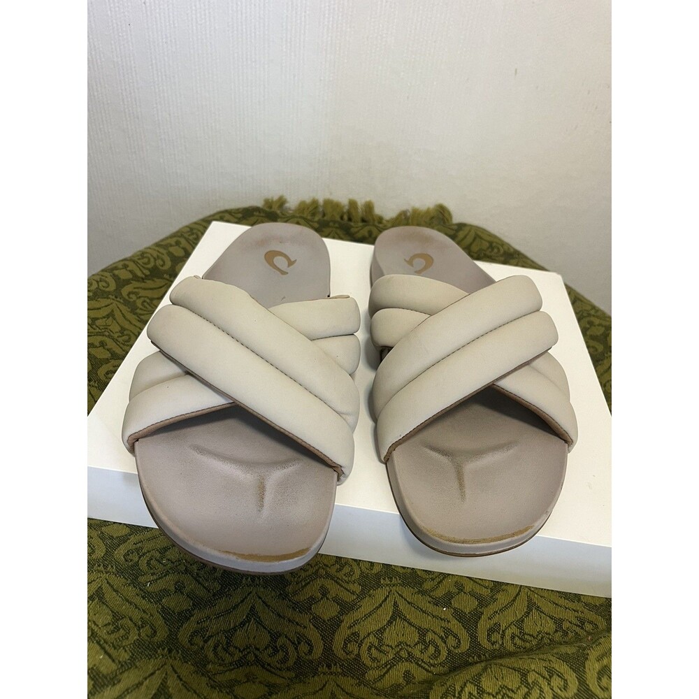 Olukai Hila Flip Flop Sandal Comfort Beige Puffy Slides Women’s Size 10